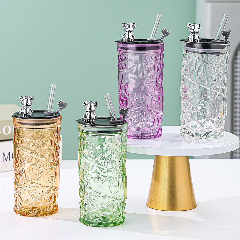 Coffee Equipment Eu - Luxury Diamond-shaped Glass Cup With Straw