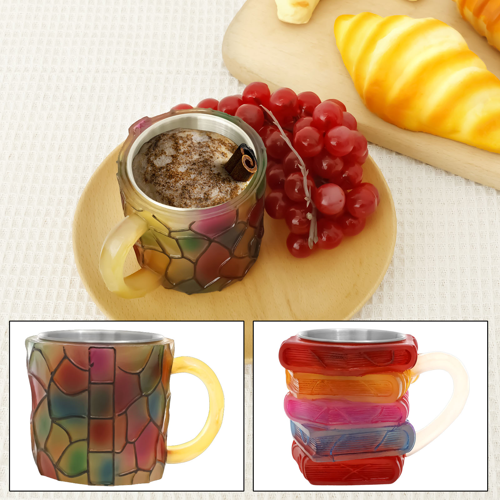 Painted Book Mug 3D Colored Gl - Coffee Equipment Eu avaliação e preço